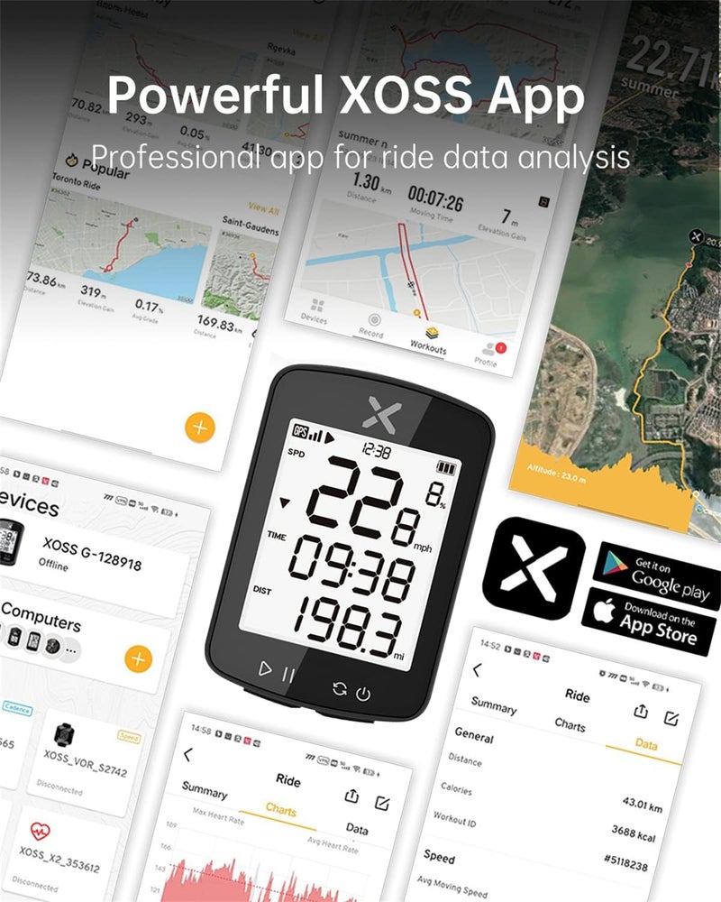 Xoss G Gen2 GPS Bike Computer Wireless, Bluetooth IPX7 Waterproof Cycling Computer, Rechargeable Bicycle Speedometer Odometer with 2.2 inch LCD Screen, 28 hrs Long Battery Life ( APP Support) - Image 5